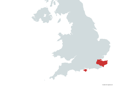 Map showing relative locations of Kent and the Isle of Wight for school trips
